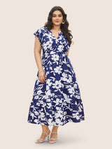 Silhouette Floral Print Ruffle Cap Sleeve Dress