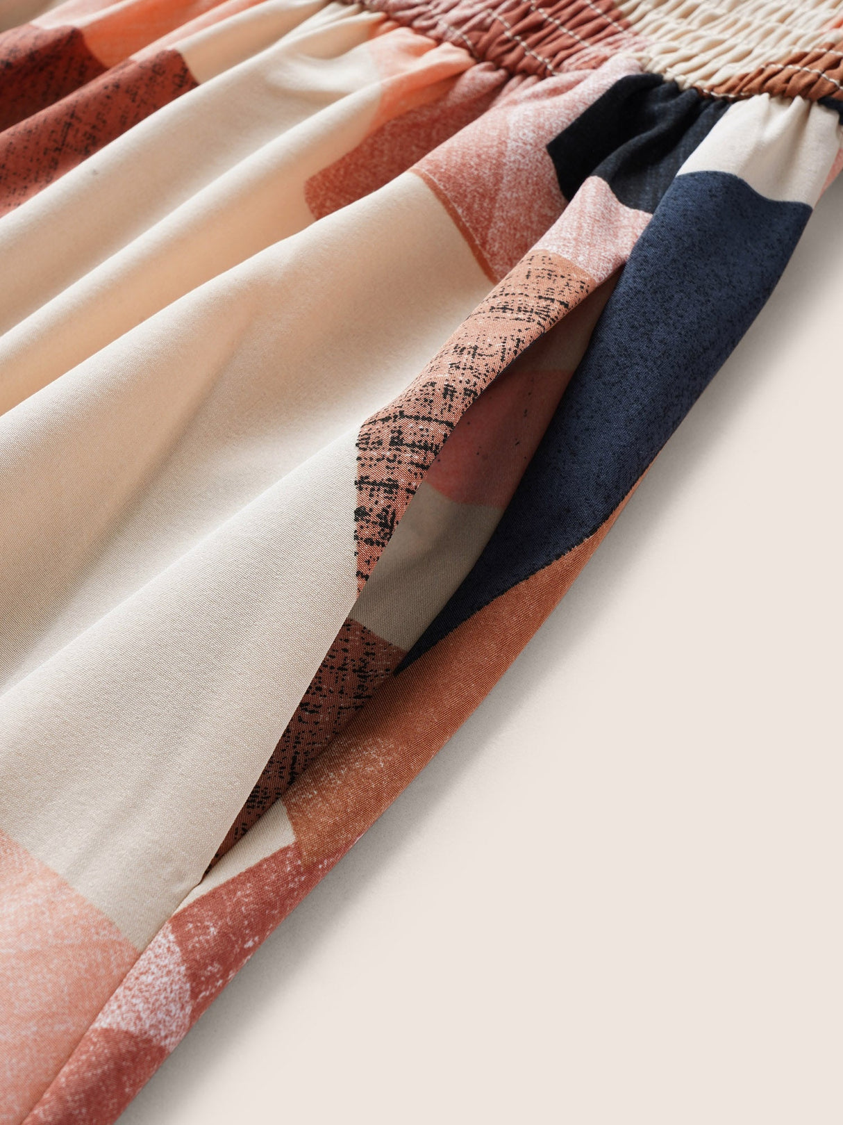 Geometric Colorblock Shirred Frill Trim Cami Dress