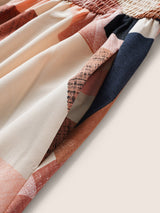 Geometric Colorblock Shirred Frill Trim Cami Dress