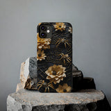 Halloween Black & Gold Spider Slim Phone Cases, Gold Flower Phone Case
