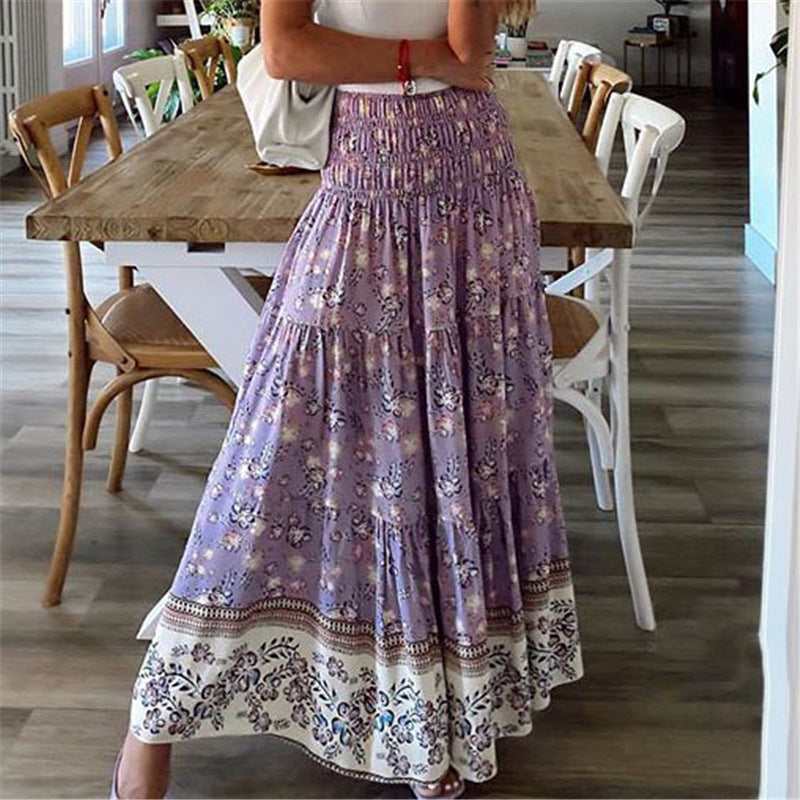 Clothing Printed skirt Casual skirt with high waist Long skirt