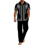 Men's Casual Printed Short Sleeve Shirt and Pants Set 54024830YM