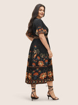 Bandana Print Surplice Neck Flutter Sleeve Dress