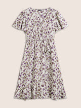Pixel Flower Bowknot Surplice Neck Dress