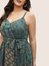 Chiffon Boho Print Wrap Belted Cami Dress