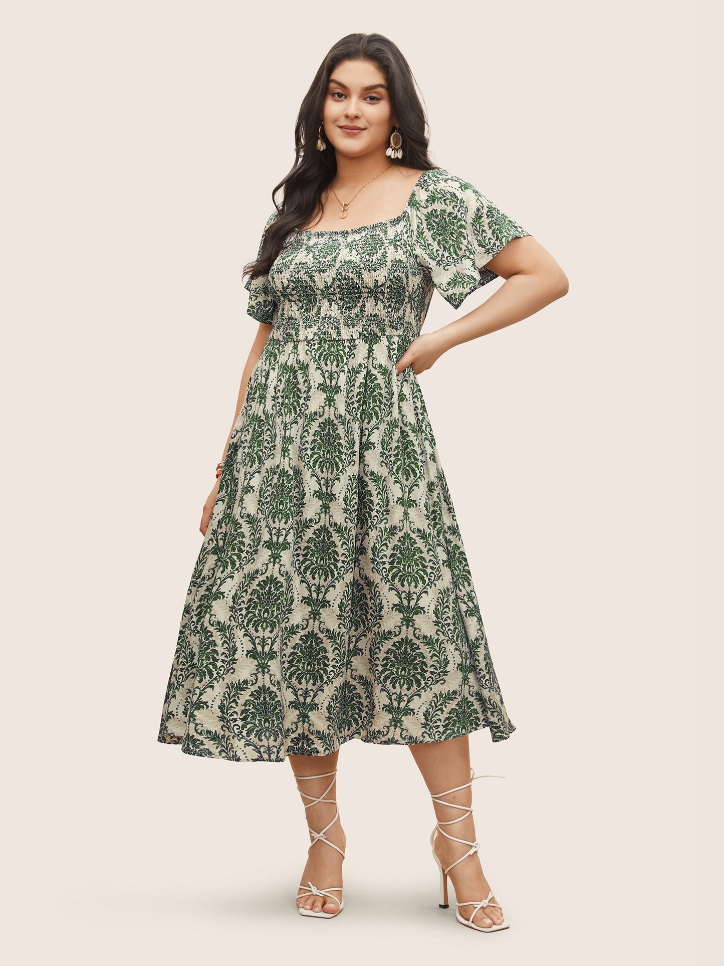 Bandana Print Shirred Off Shoulder Dress