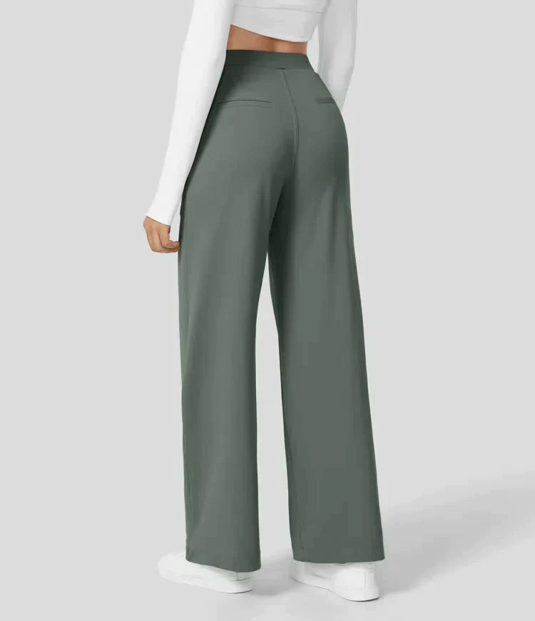 High-waisted straight leg stretch trousers