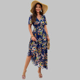 Isabella - Floral V-neck midi dress with short sleeves