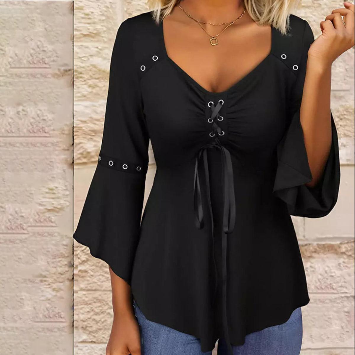 Black V-Neck Plain Top