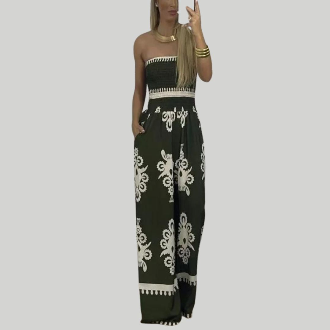 Elena - Off-the-shoulder jumpsuit with embroidery accents