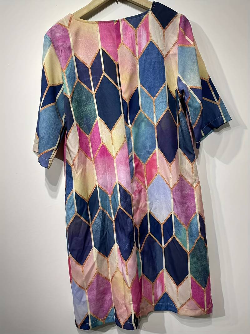 Mosaic - Long dress with V-neck and multicoloured print