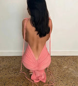 Women's maxi dress with draped backless halter