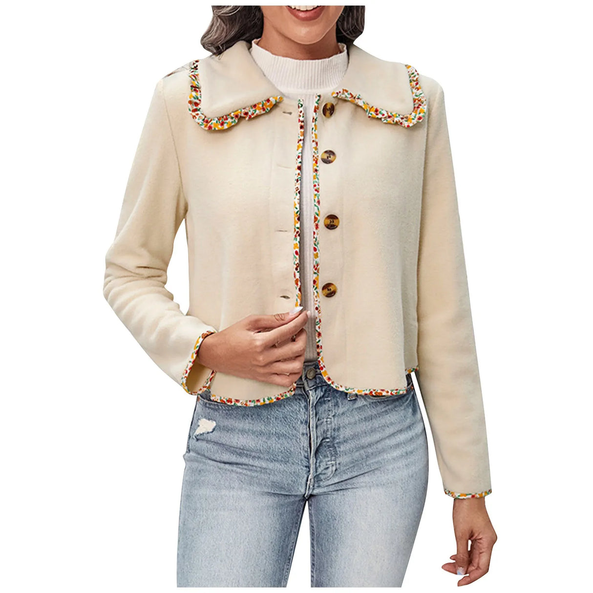 Rena - Button jacket with tweed trim and pearl details