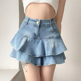 Hannah - Denim shorts with frill trim