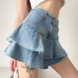 Hannah - Denim shorts with frill trim