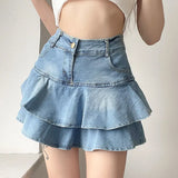 Hannah - Denim shorts with frill trim