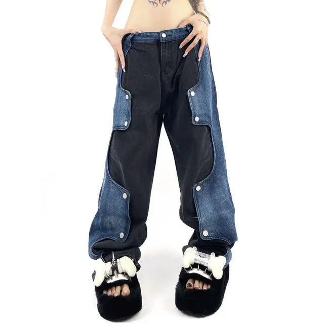 Caspia - Oversized denim trousers with a contrasting patchwork look