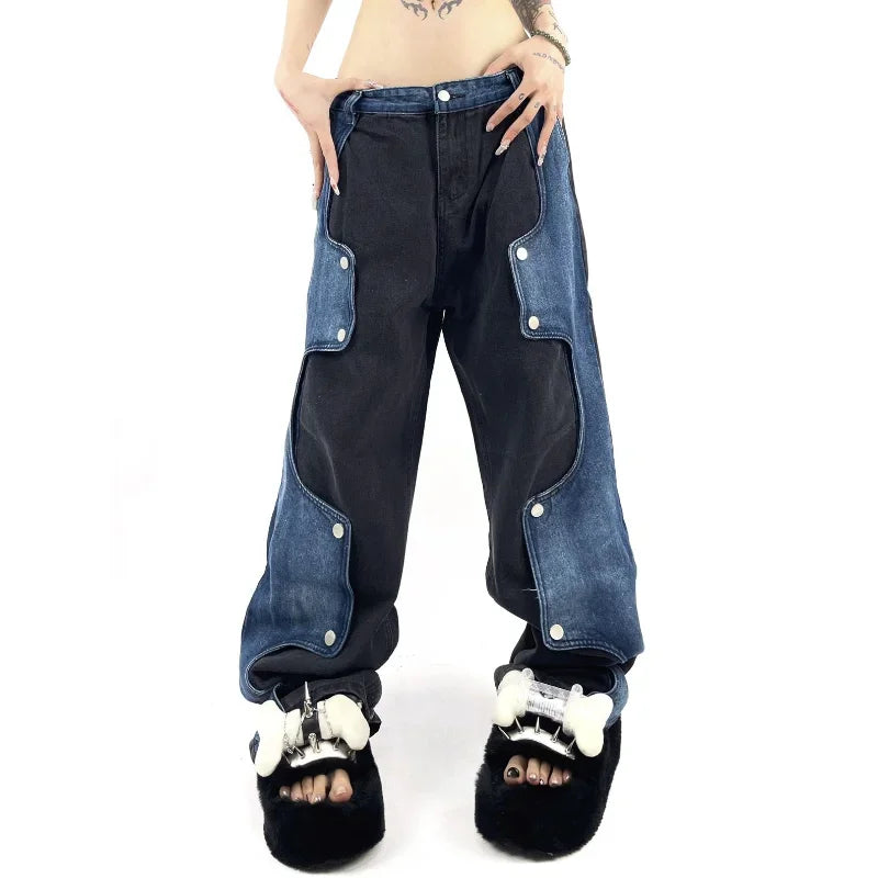 Caspia - Oversized denim trousers with a contrasting patchwork look