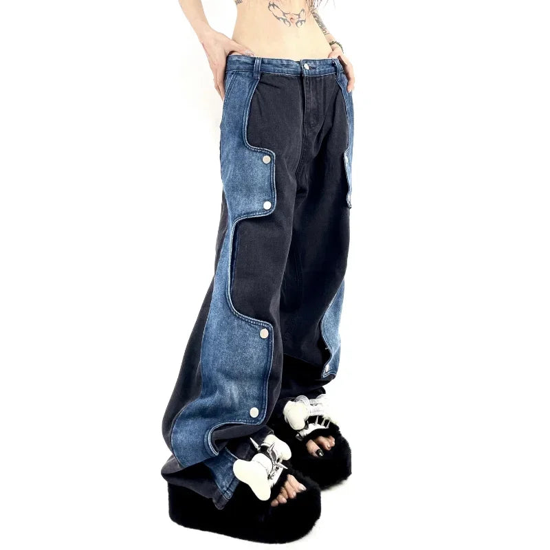Caspia - Oversized denim trousers with a contrasting patchwork look