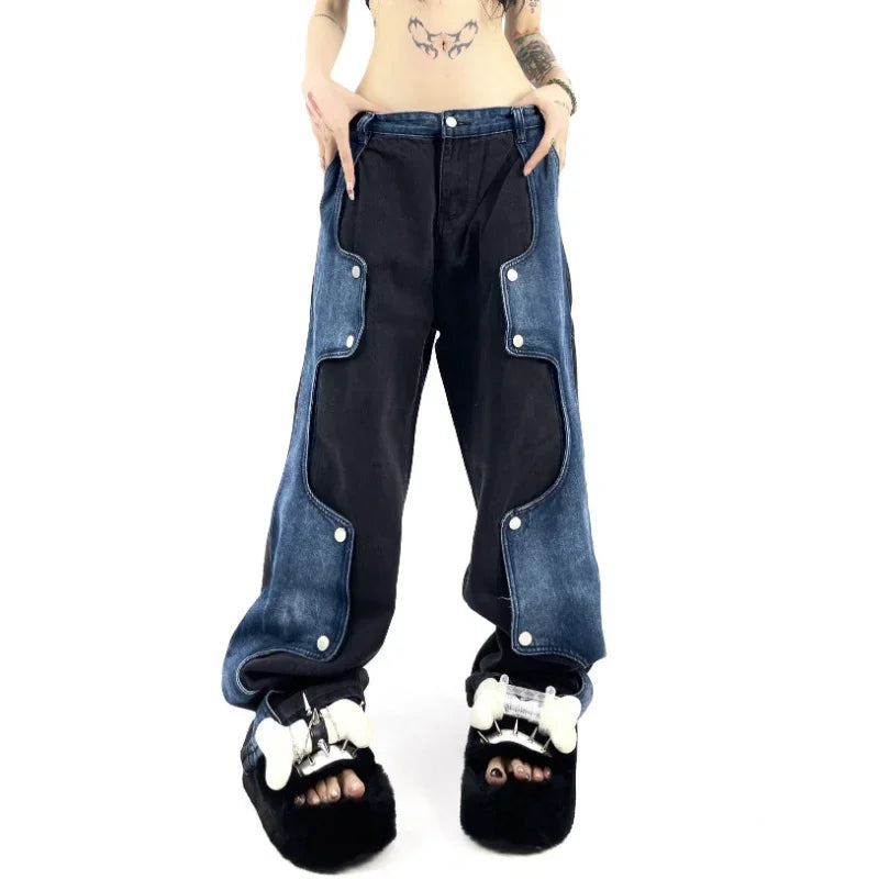 Caspia - Oversized denim trousers with a contrasting patchwork look