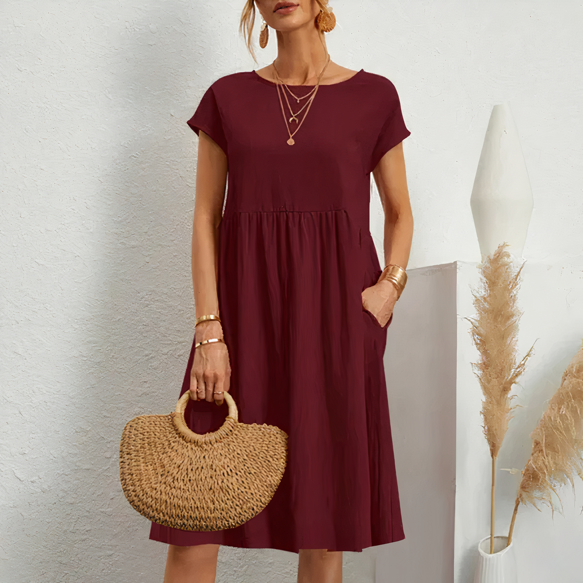 Iren - Knee Length Summer Dress with Pockets