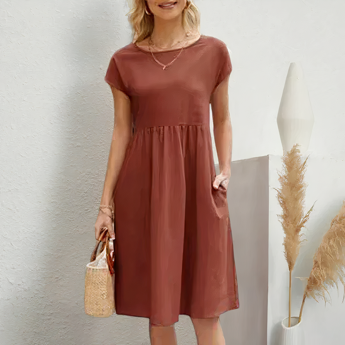 Iren - Knee Length Summer Dress with Pockets