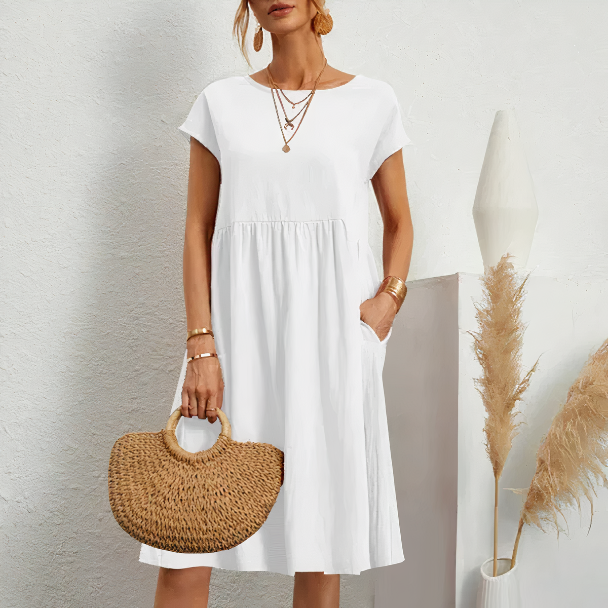 Iren - Knee Length Summer Dress with Pockets