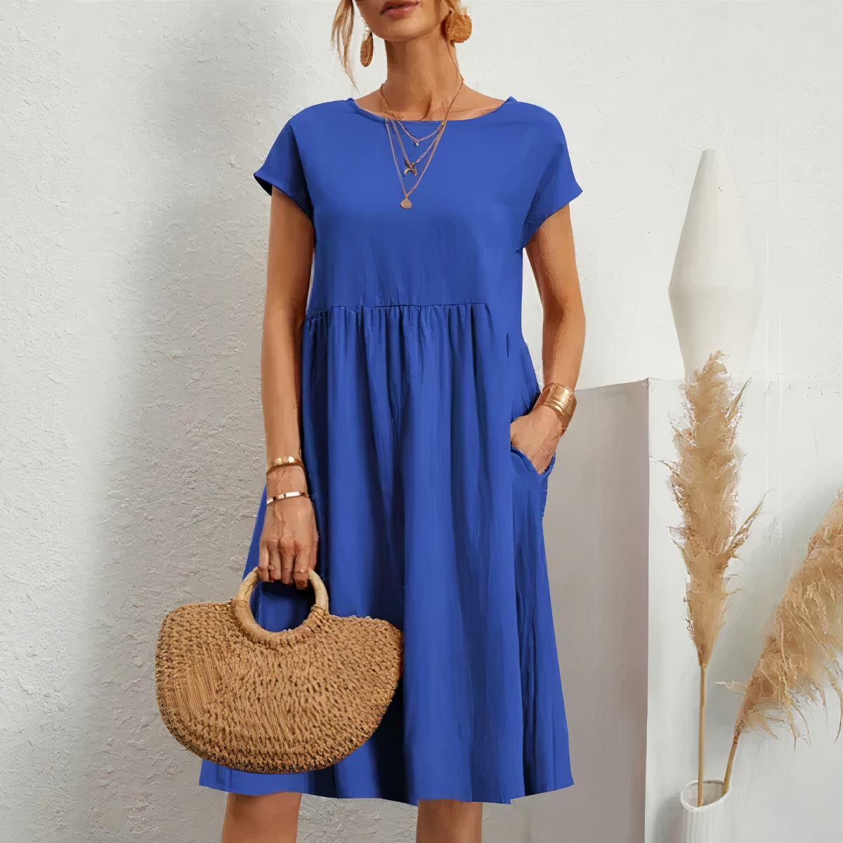 Iren - Knee Length Summer Dress with Pockets