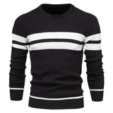 Warm men's round neck patchwork slimline sweater