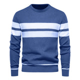 Warm men's round neck patchwork slimline sweater