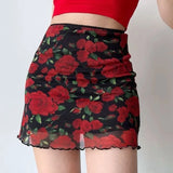 Elegant Korean-style mini skirt with butterfly print