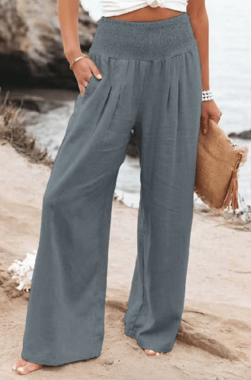 Milda High-Waist Cotton Linen Palazzo Trousers