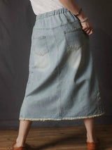 Elegant denim skirt with letter print and irregular hemline