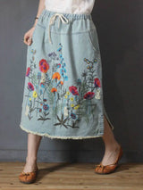 Elegant denim skirt with letter print and irregular hemline