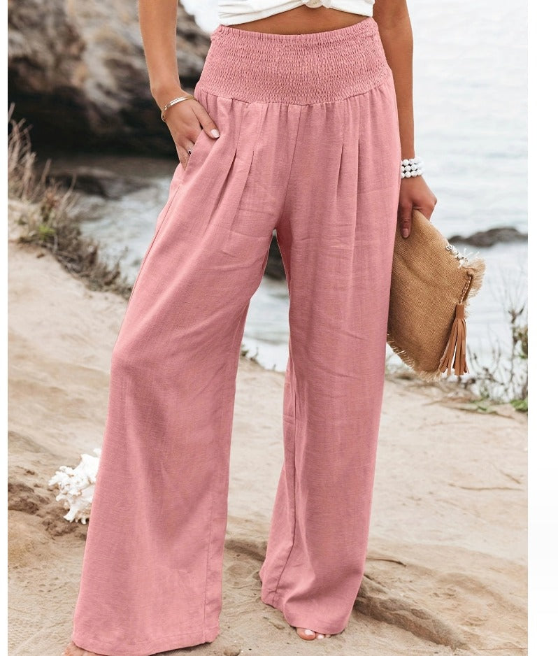 Milda High-Waist Cotton Linen Palazzo Trousers