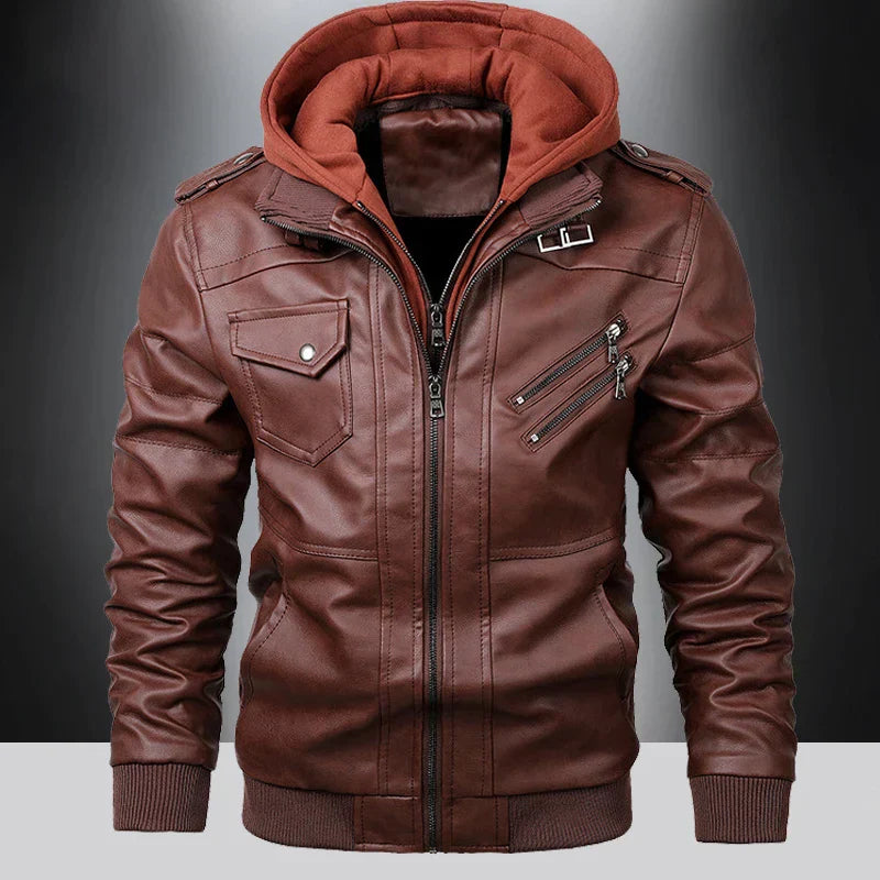 Lars - Leather jacket with hood