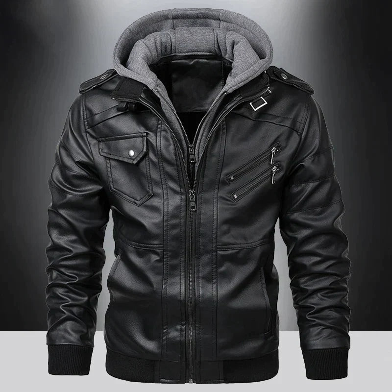 Lars - Leather jacket with hood