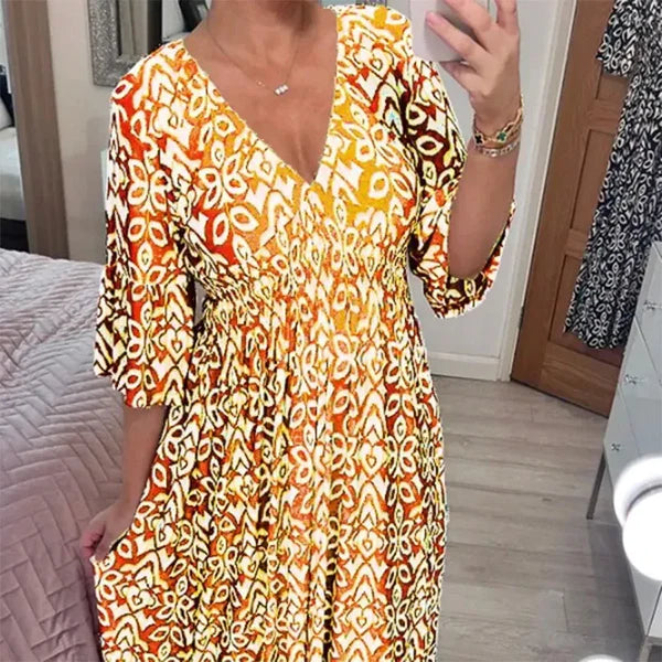 Elegant Floral Dress with V-Neck