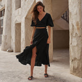 Miranda - Bohemian two-piece set with wrap skirt and crop top