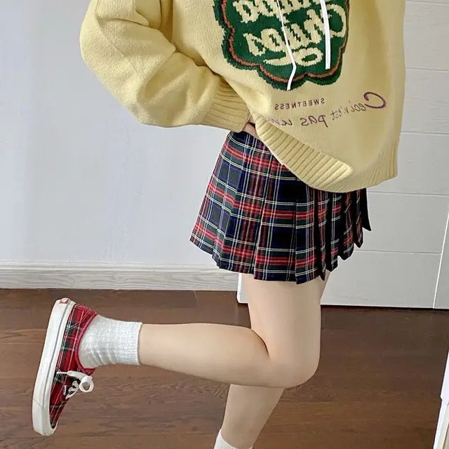 Chequered pleated mini skirt