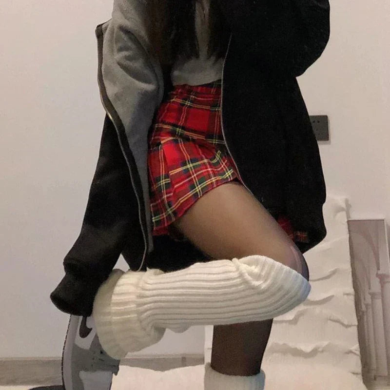 Chequered pleated mini skirt