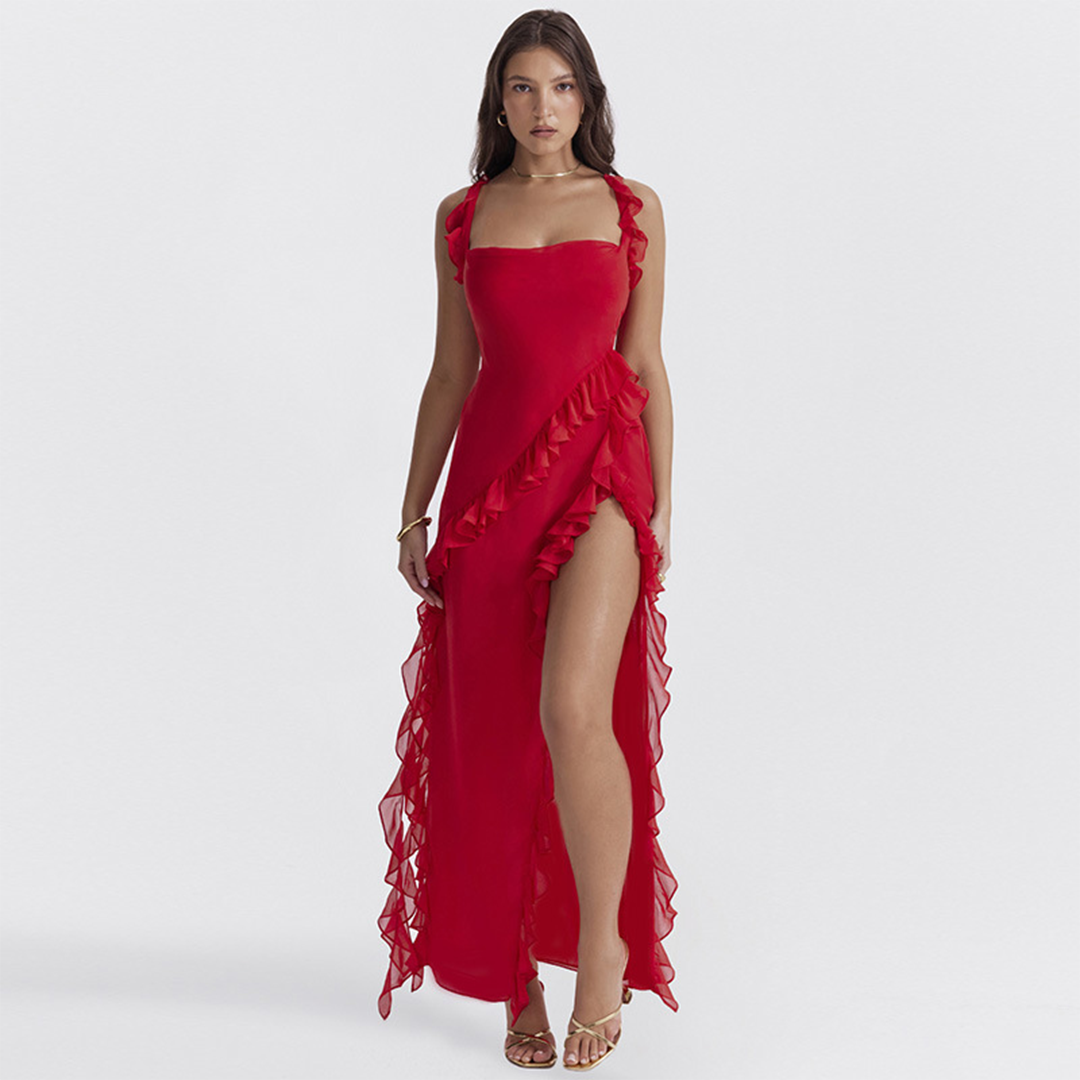 Bianca - Ruffled maxi dress with slit