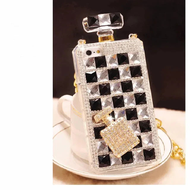 Fashion Bling Crystal Diamond Perfume Bottle Chain Handbag Cover For iPhone 15 14 13 12 11 Pro X XS MAX XR Plus Phone Case