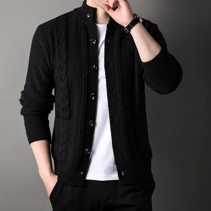 Thick knitted cardigan sweater jacket for men