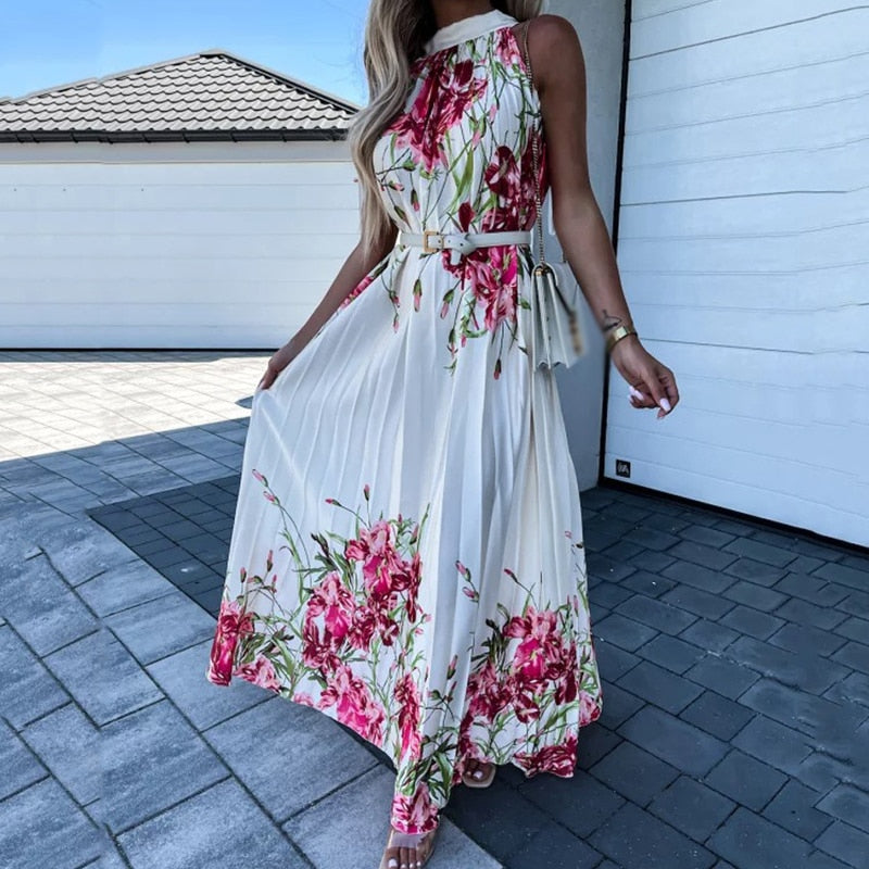 Leah - Floral maxi dress with pleats