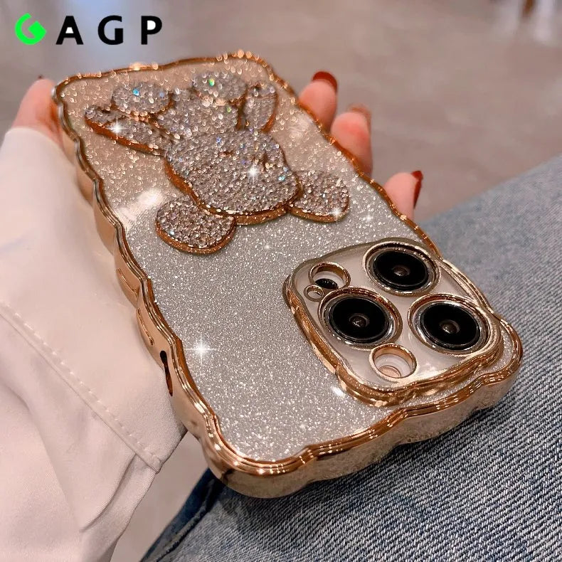 Bling Rhinestone for iPhone 11 14 12 13 Pro Max Case Glitter Diamond Cute Bear for iphone 14 15 Pro XR Xs Max 15 8 7 Plus Cover