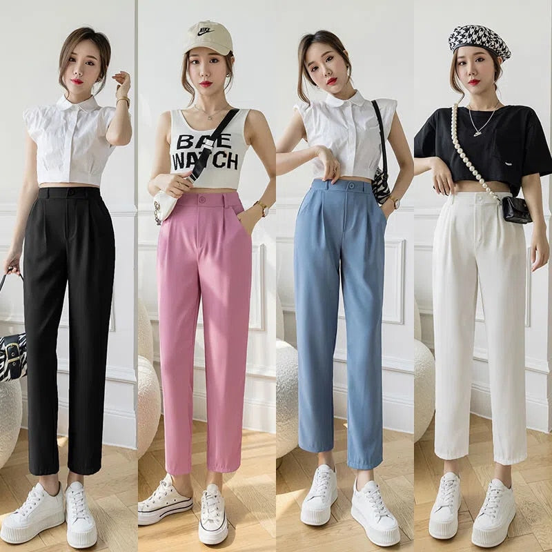 Creative cropped trousers | Women's high waist trousers with cropped length