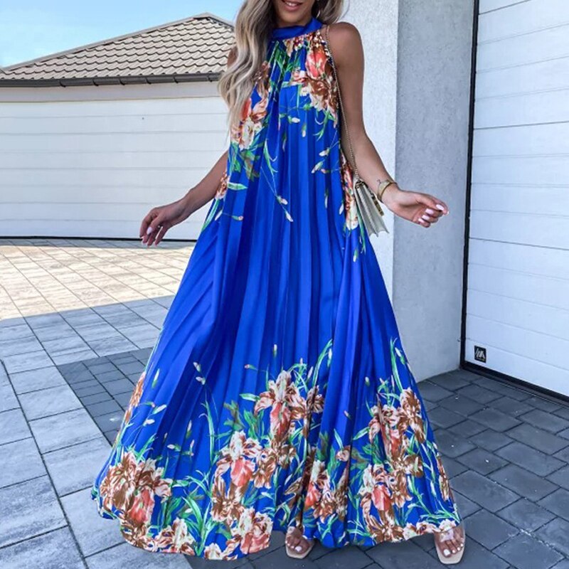 Leah - Floral maxi dress with pleats