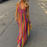 Isla - Vibrant striped maxi dress with waist cinching