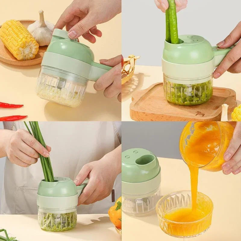 Portable 4 in 1 Handheld Electric Vegetable Slicer USB Rechargeable Food Processor Garlic Chili Onion Celery Ginger Meat Chopper